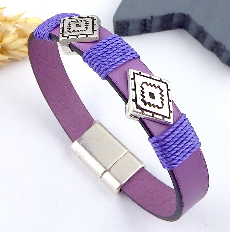 Kit bracelet cuir mauve violet enroulé